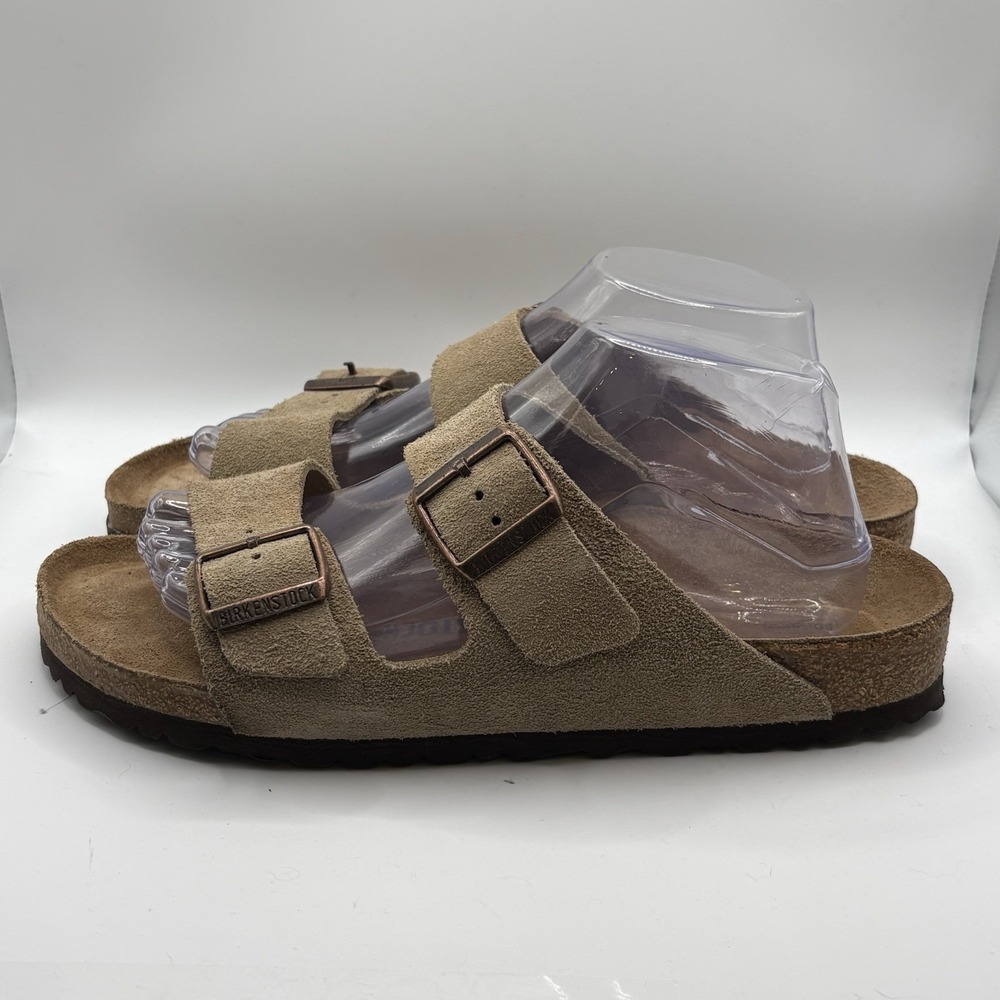 Birkenstock Arizona Sandals EU 41 W10 M8 Suede Tan Slip On Shoes Narrow